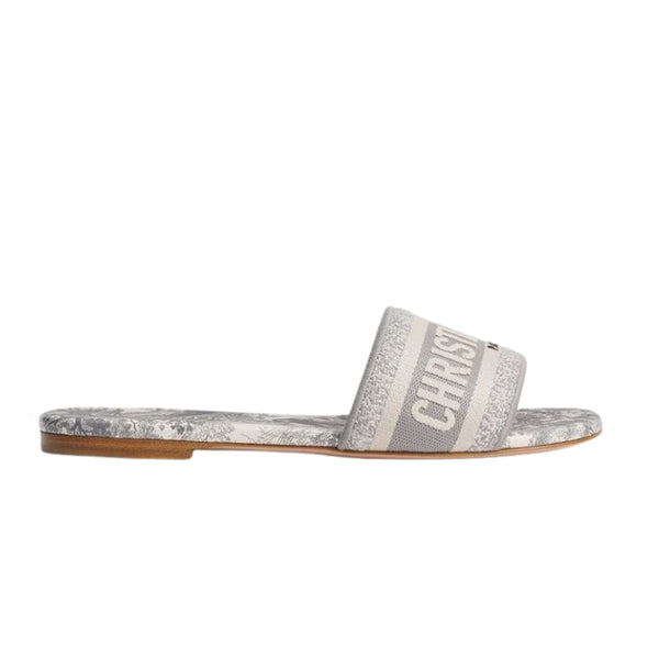 Dior Slide Gray Embroidered Cotton and Toile de Jouy Motif