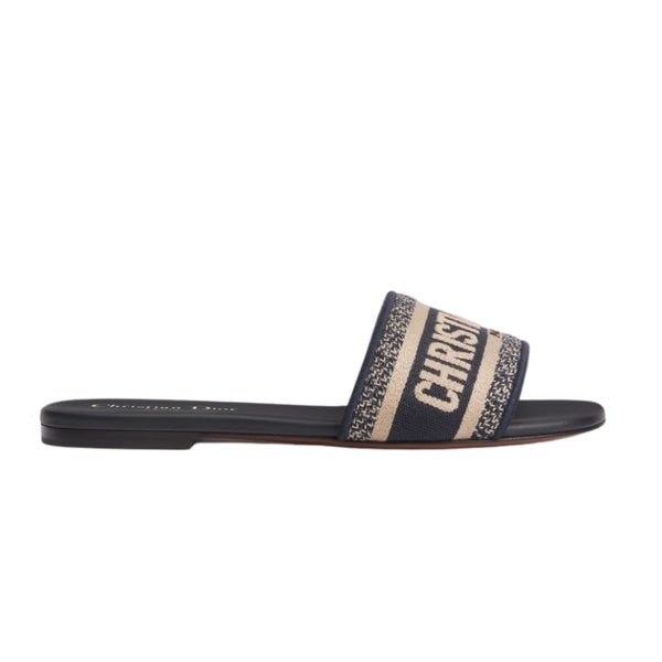 Dway Slide Deep Blue Embroidered Cotton
