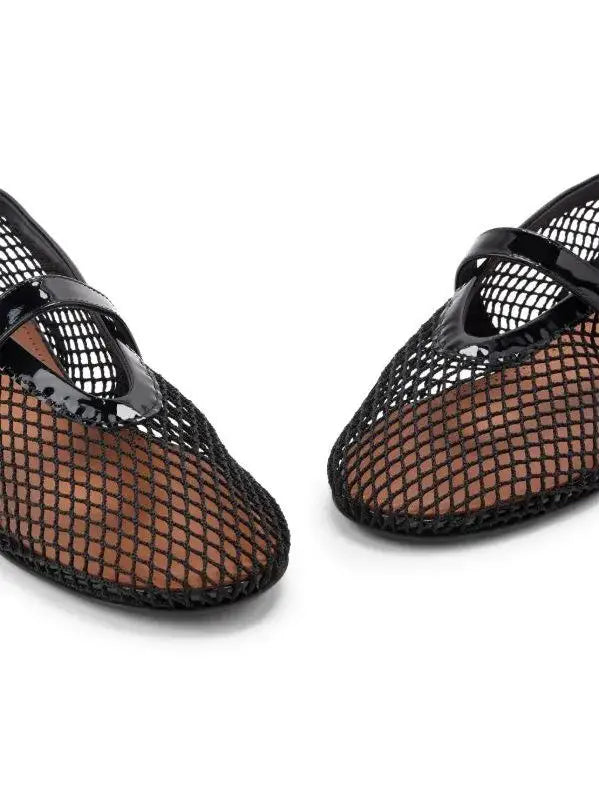 Alaïa Velvet-Effect Fishnet Ballet Flats in Black