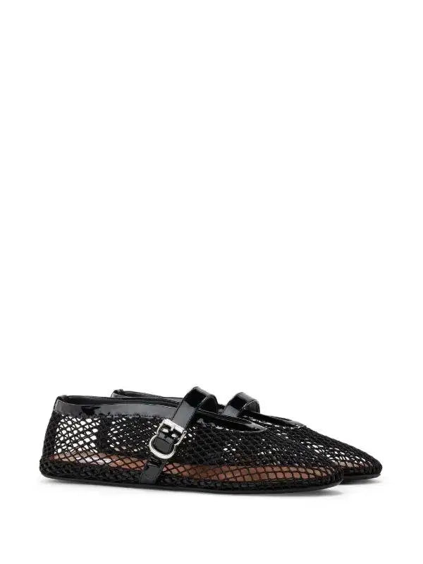 Alaïa Velvet-Effect Fishnet Ballet Flats in Black