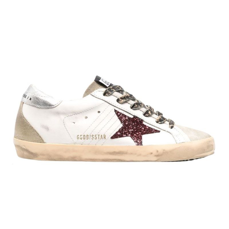 Golden Goose Super-Star with burgundy glitter star and silver heel tab