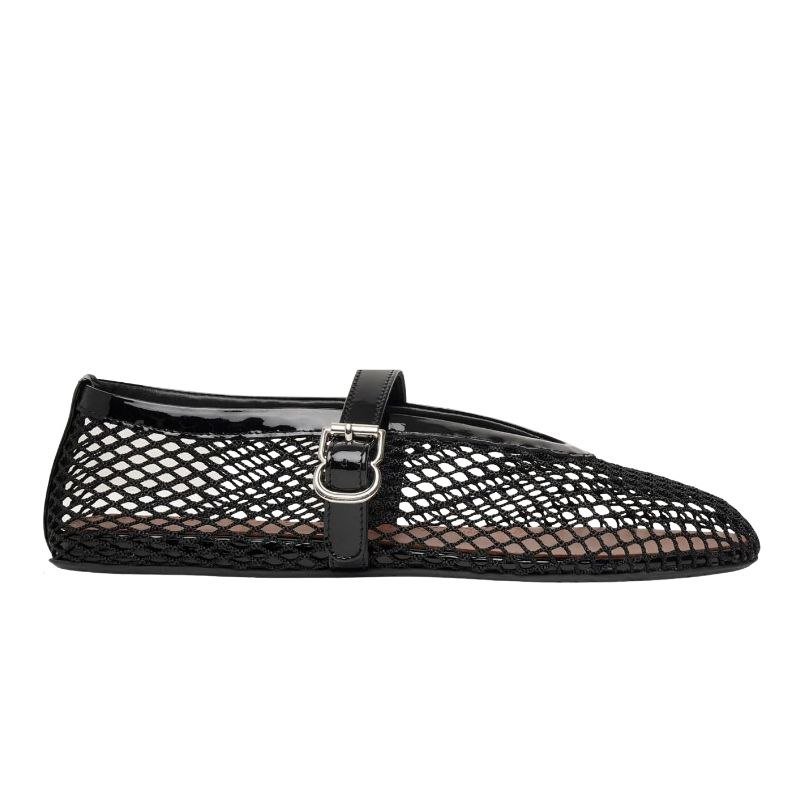 Alaïa Velvet-Effect Fishnet Ballet Flats in Black